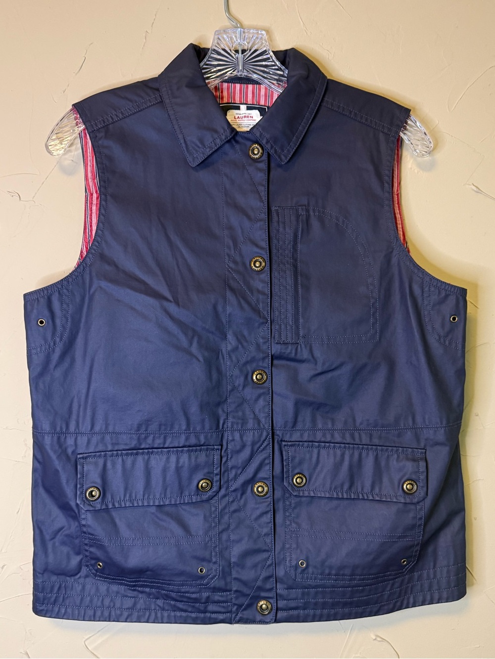 VTG Ralph Lauren Naval Supply Navy Waxed Cotton Utility Vest Small Old Money LRL